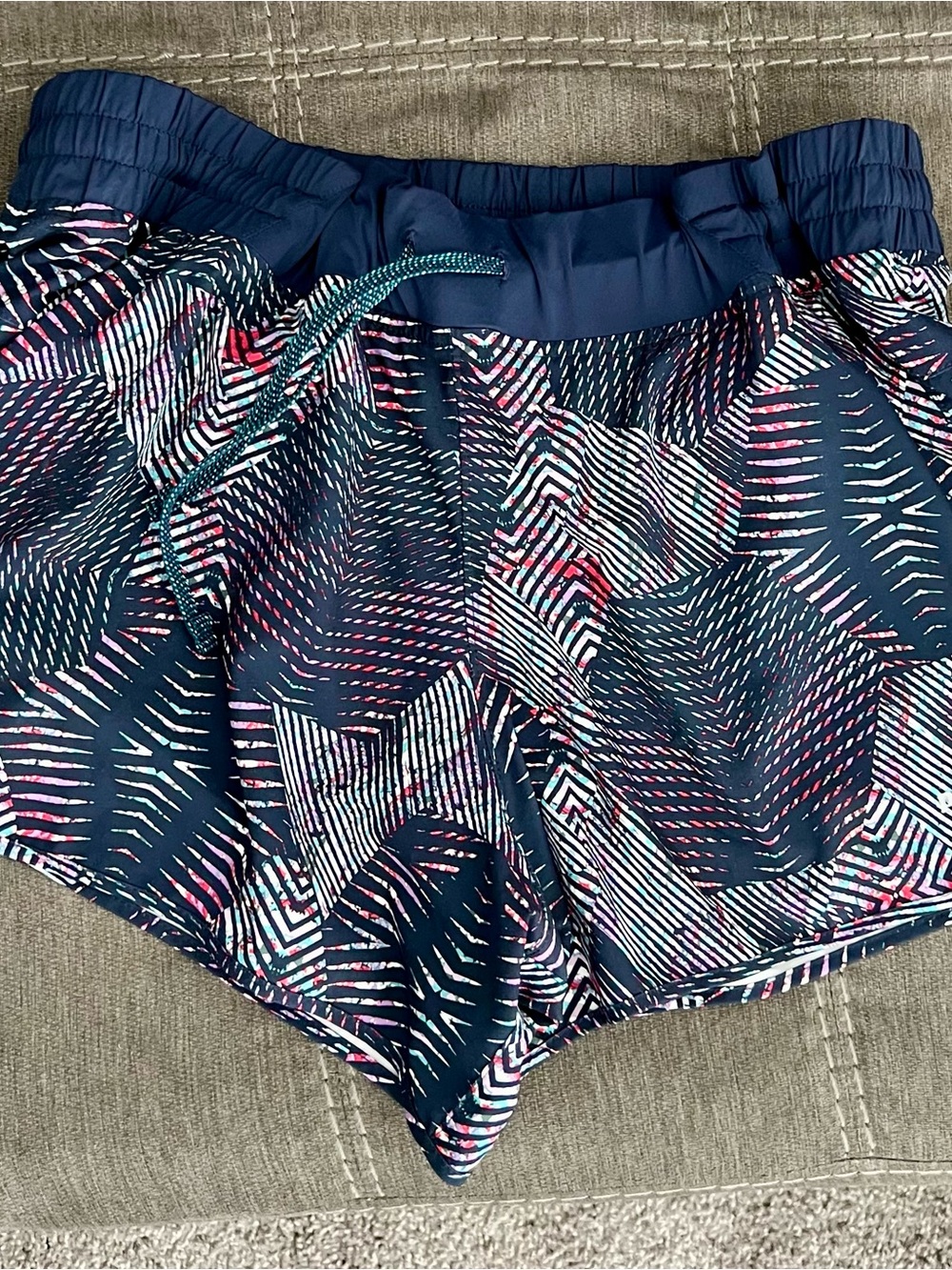 Patagonia Navy Abstract-Striped BoardShorts with Pink & White Accents